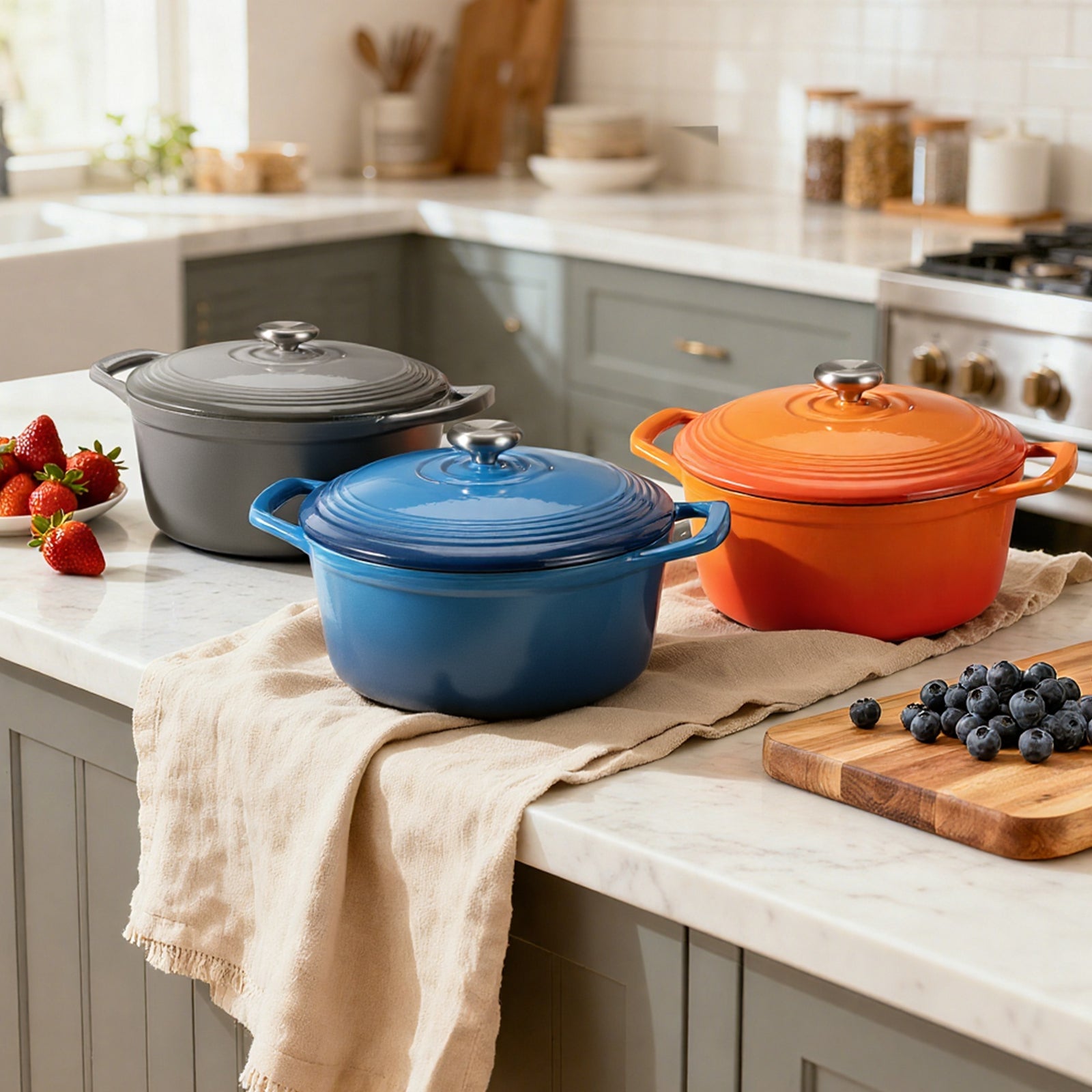 Overmont 5.5Quart Cast Iron Dutch Oven Drip-pattern Lid Multicolor