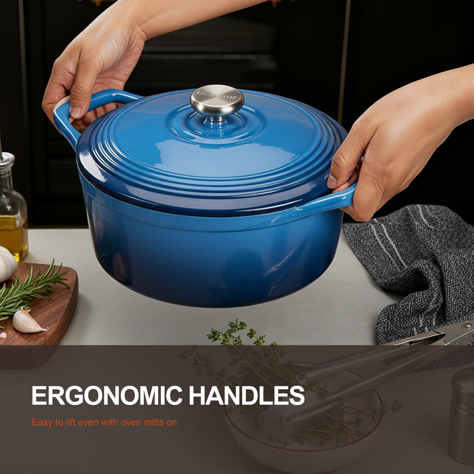 Overmont 5.5Quart Cast Iron Dutch Oven Drip-pattern Lid Multicolor