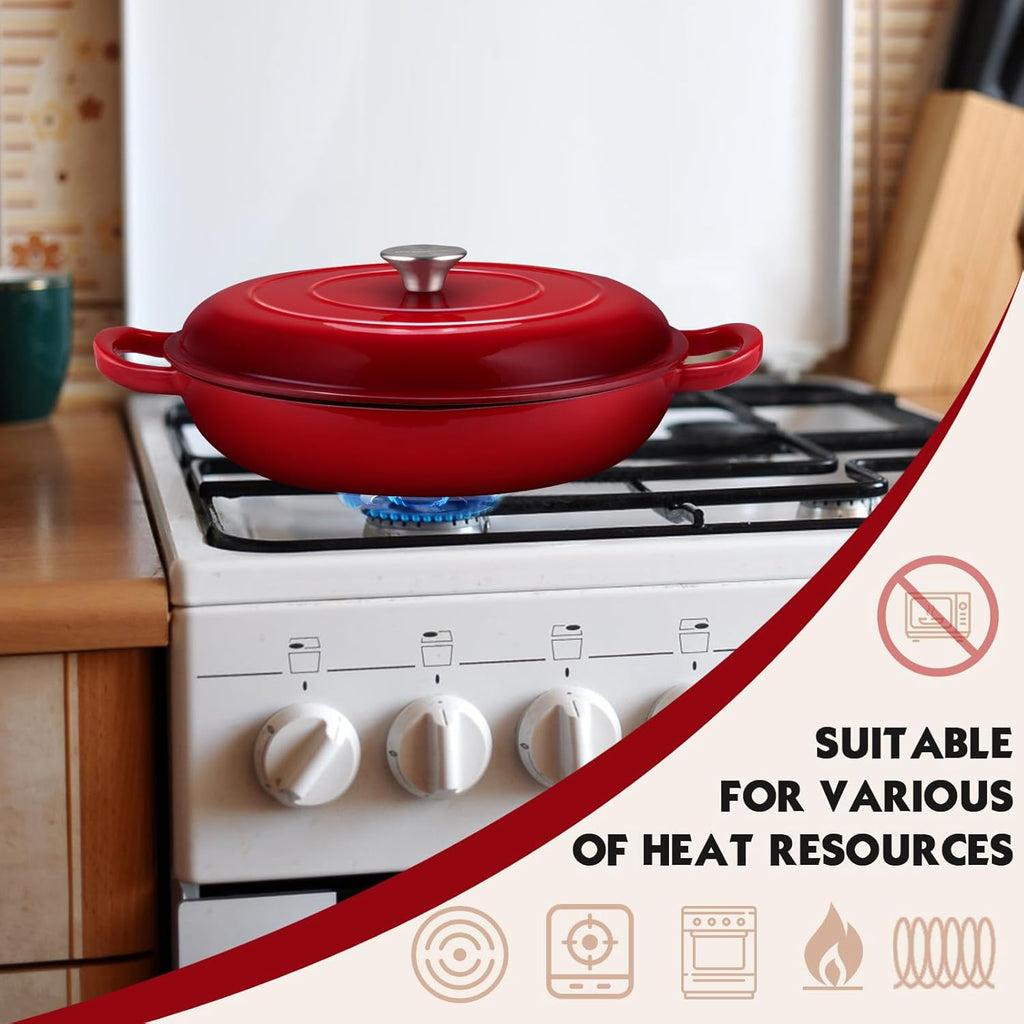 Red cast iron pot is suitable for various heat resources.