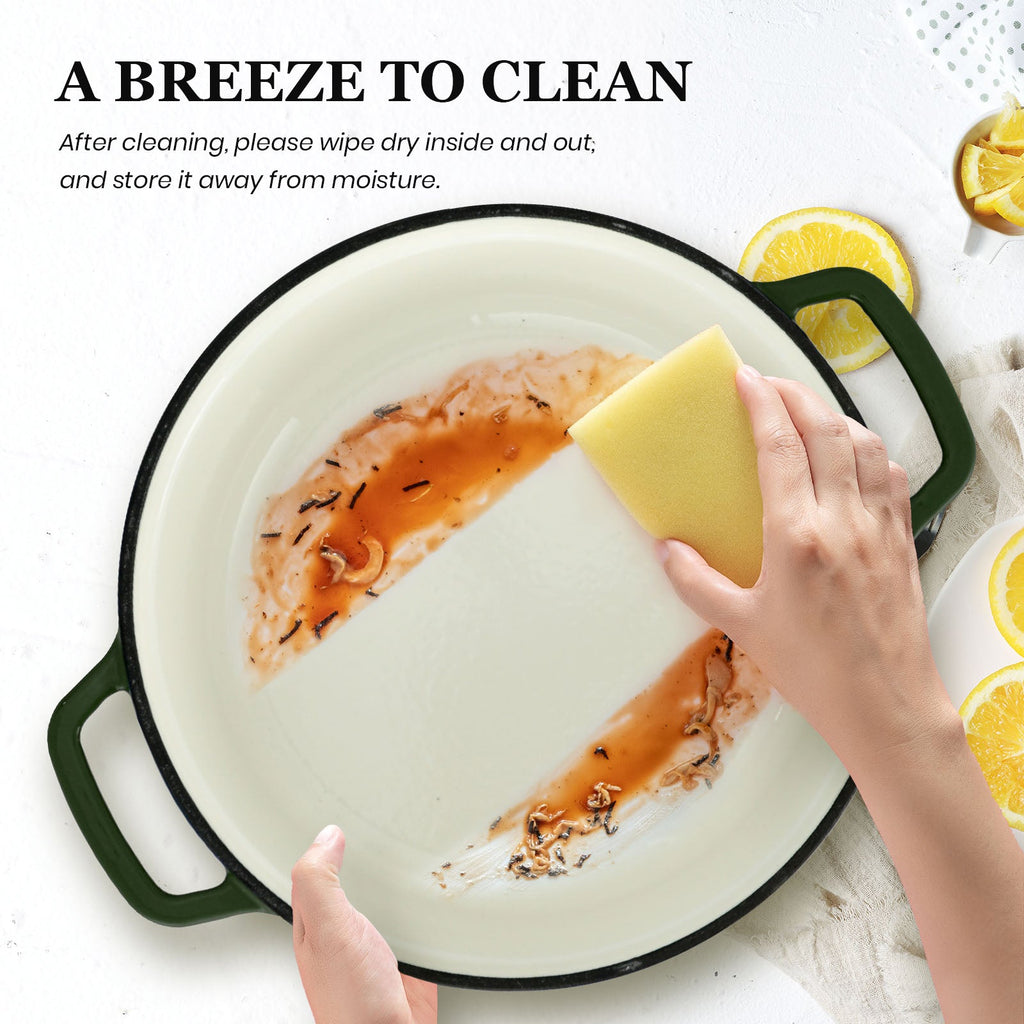 5QT  green  dutch ovensis easy to clean and wipes clean in seconds.