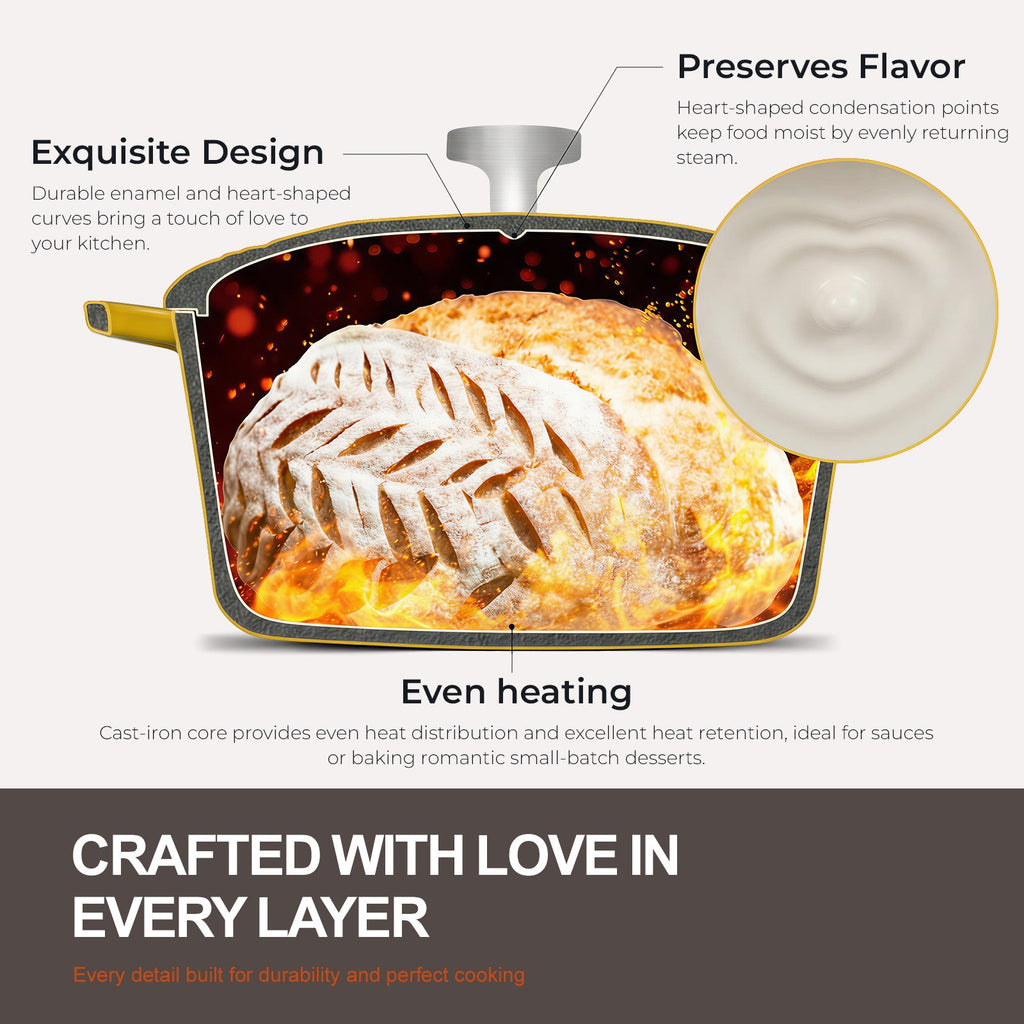 Overmont Heart-Shaped Cast Iron Dutch Oven 2QT Multicolor