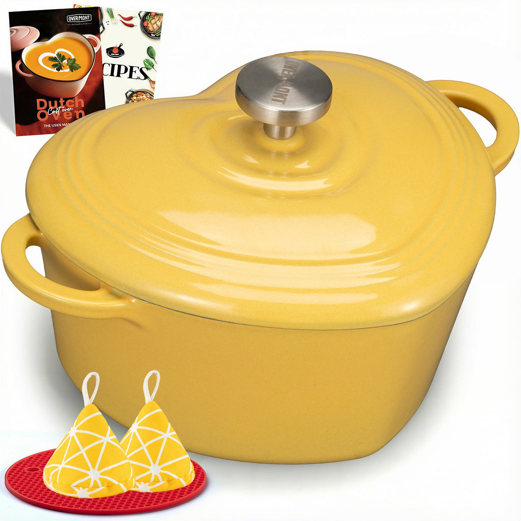 Overmont Heart-Shaped Cast Iron Dutch Oven 2QT Multicolor