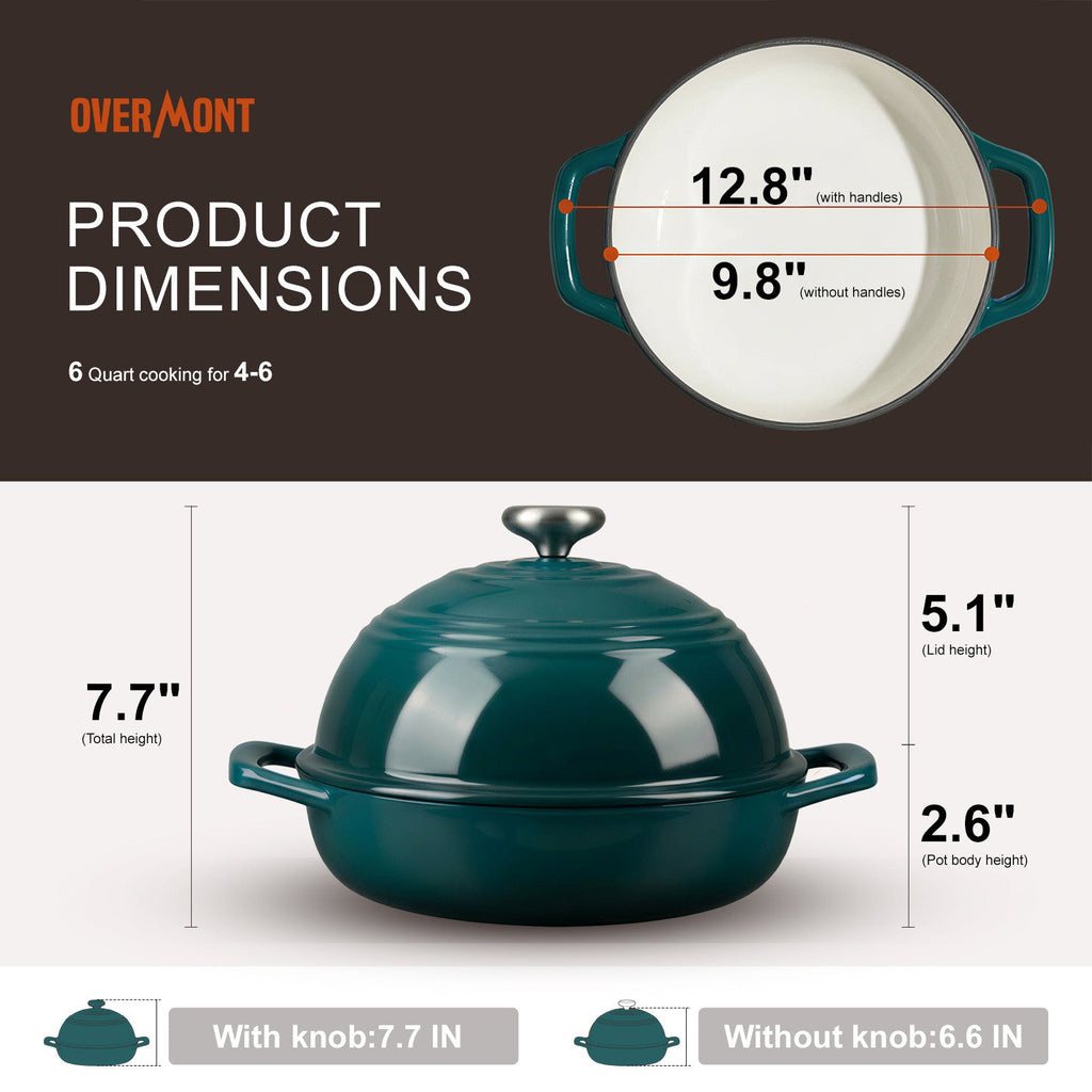 Overmont 6QT Cast Iron Bread Dutch Oven Multicolor