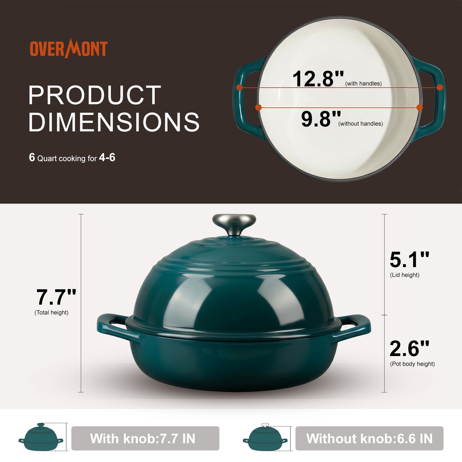 Overmont 6QT Cast Iron Bread Dutch Oven Multicolor