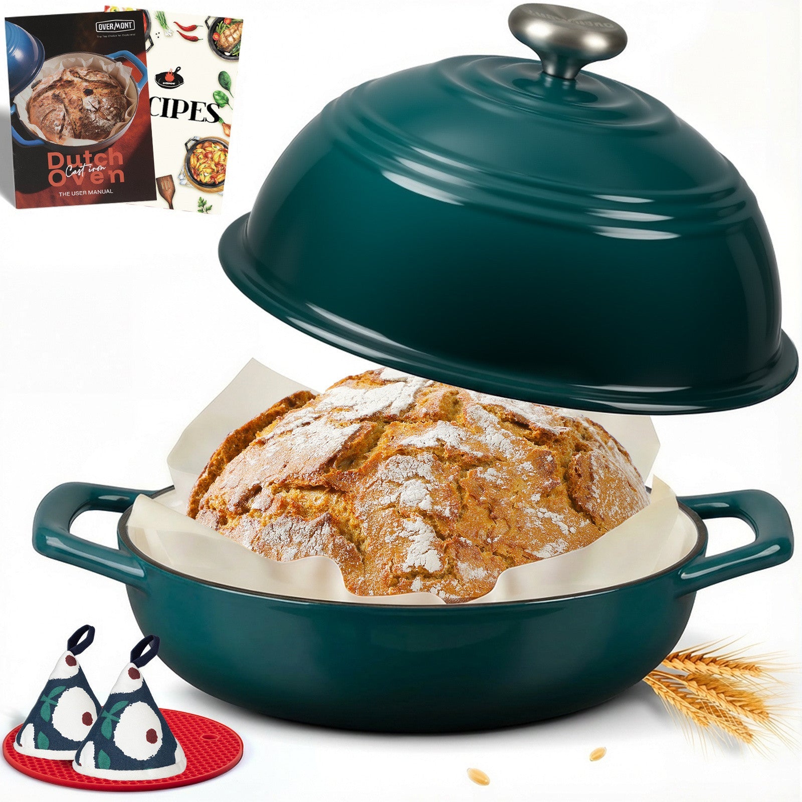 Overmont 6QT Cast Iron Bread Dutch Oven Multicolor