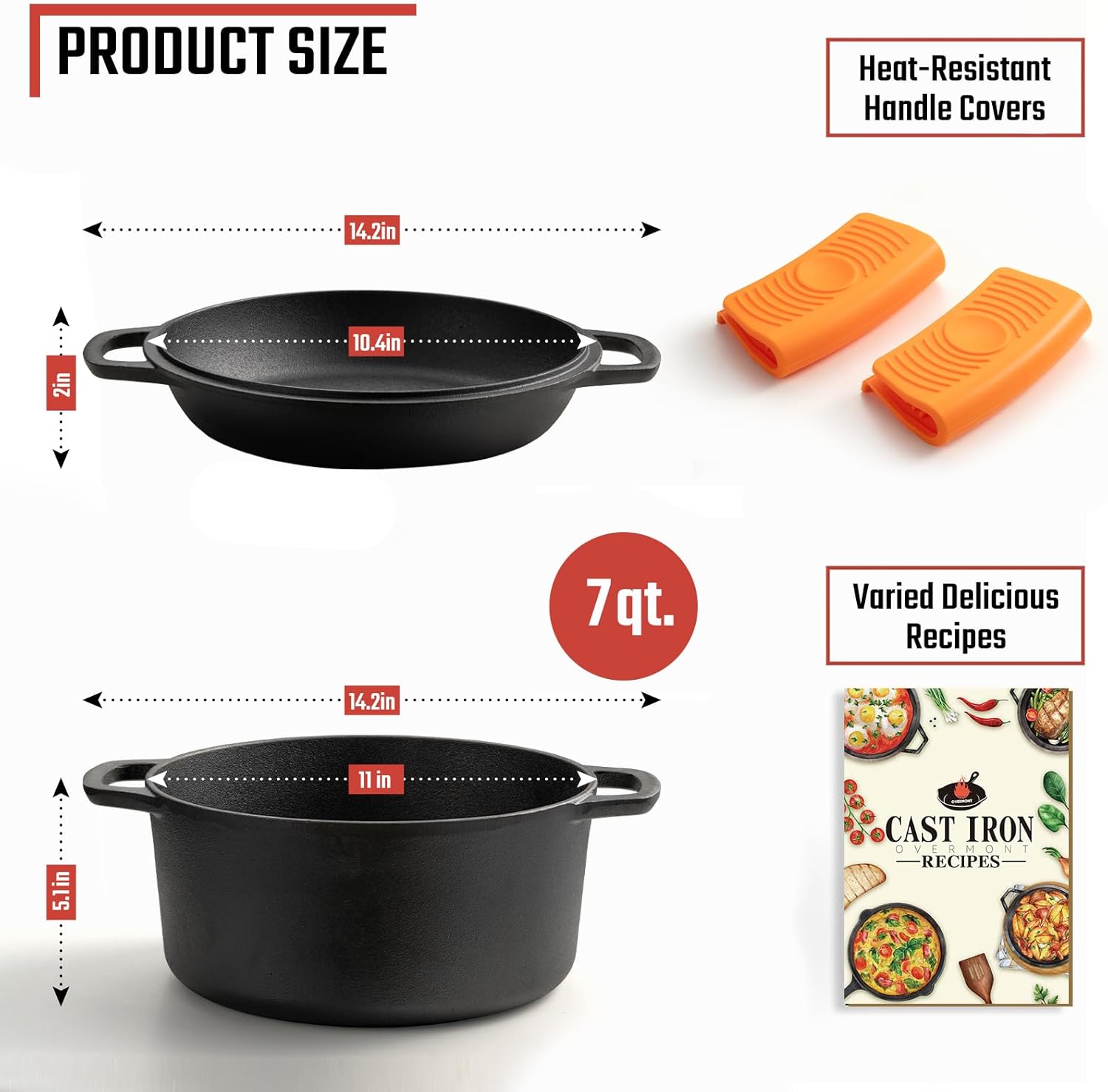 Overmont 2 in 1 Dutch Oven with Skillet Lid