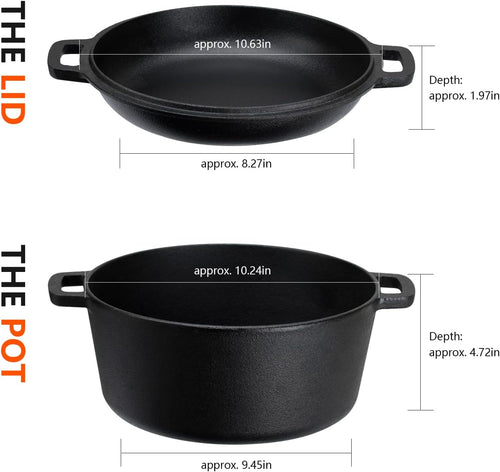 Overmont 2 in 1 Dutch Oven with Skillet Lid