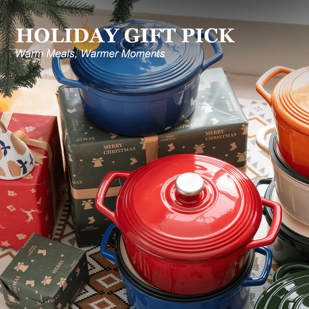 Overmont 5.5Quart Cast Iron Dutch Oven Drip-pattern Lid Multicolor