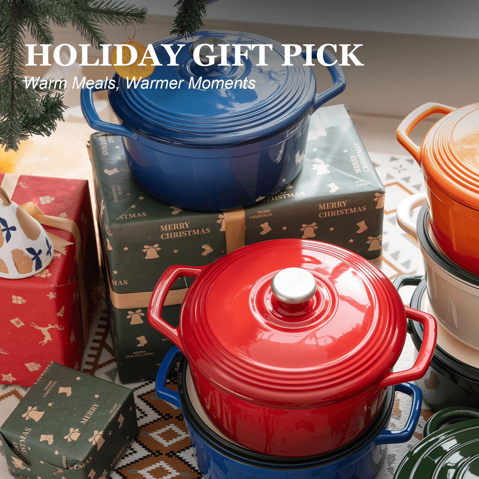 Overmont 5.5Quart Cast Iron Dutch Oven Drip-pattern Lid Multicolor